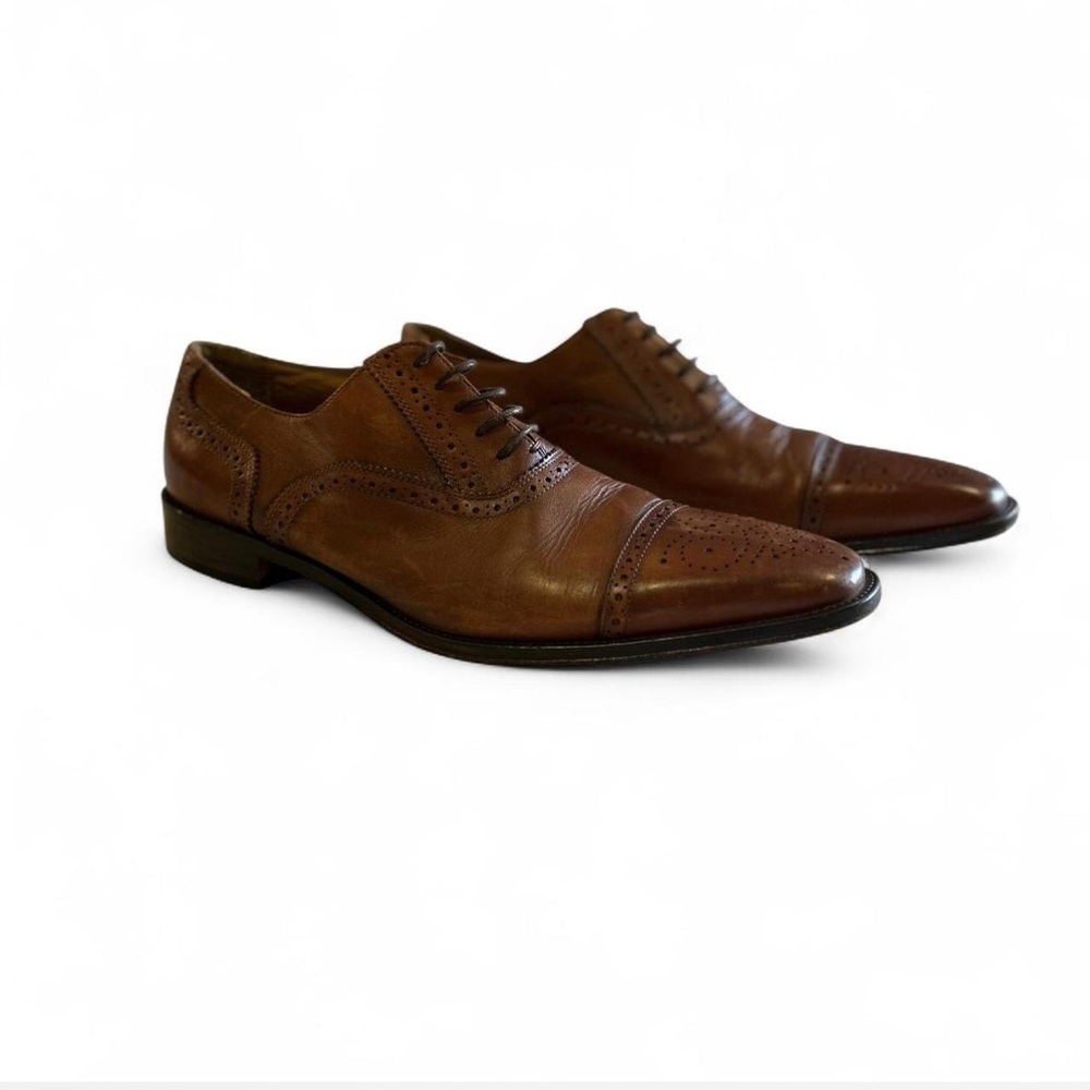 Men's Oxford Leather Dress Shoe Size 9.5 Lace Up Sterza Cap Toe Tan/Brown